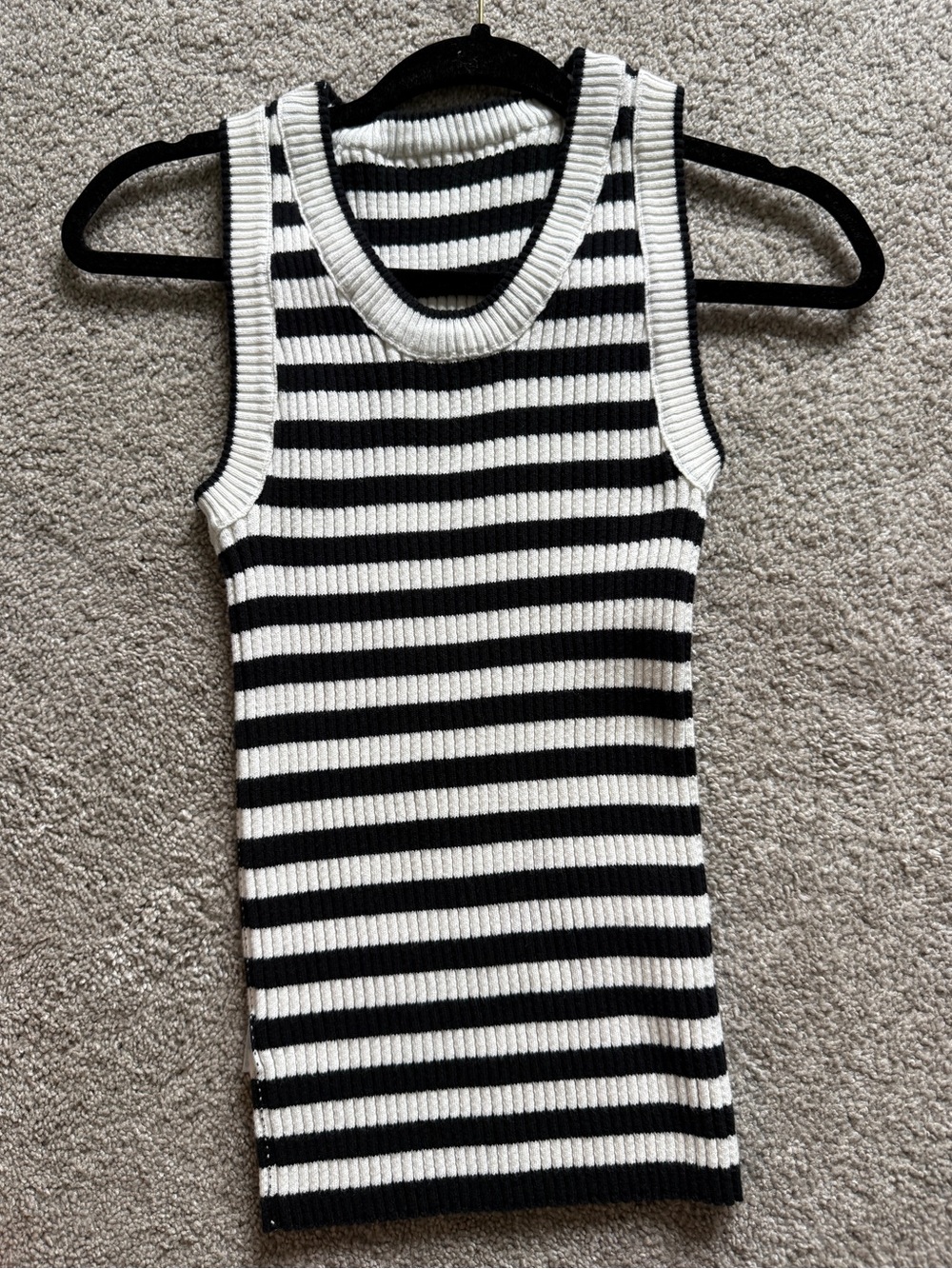 Elie Tahari Black and White Striped Ribbed Tank